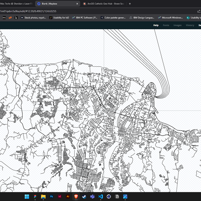 Cagayan De Oro in black and white with just the roads